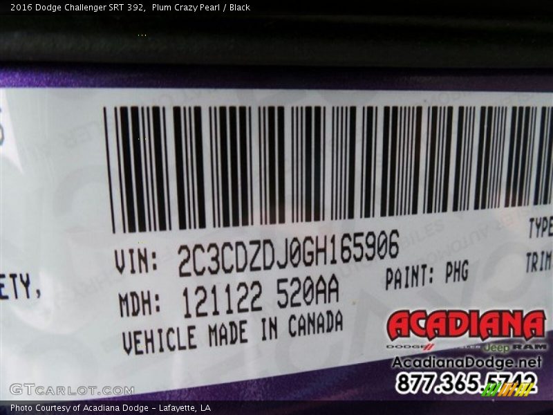 Plum Crazy Pearl / Black 2016 Dodge Challenger SRT 392