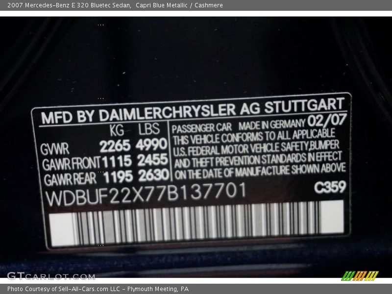 Capri Blue Metallic / Cashmere 2007 Mercedes-Benz E 320 Bluetec Sedan