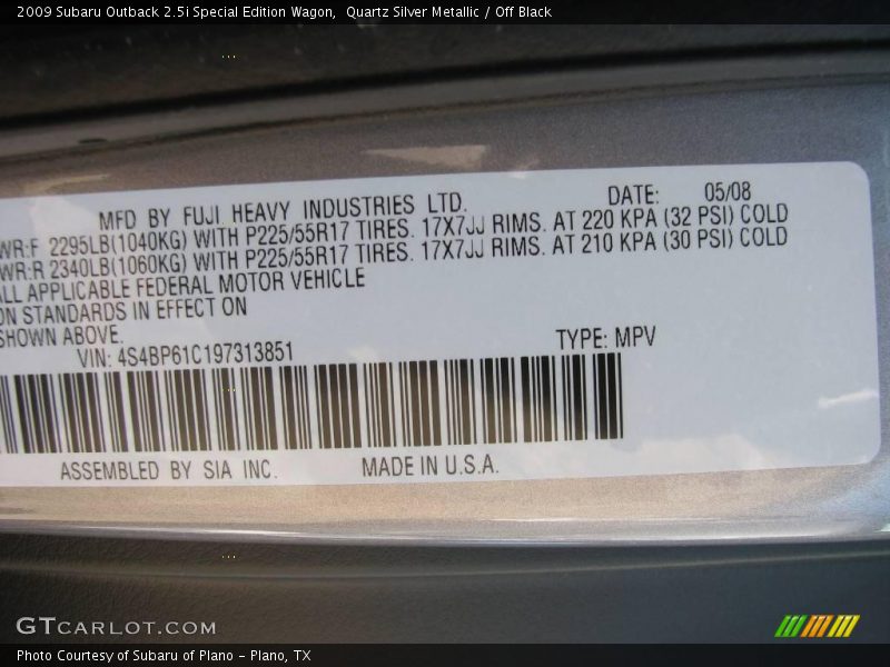 Quartz Silver Metallic / Off Black 2009 Subaru Outback 2.5i Special Edition Wagon