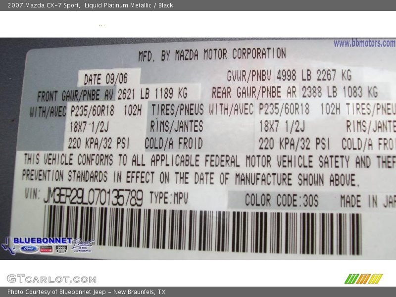 Liquid Platinum Metallic / Black 2007 Mazda CX-7 Sport