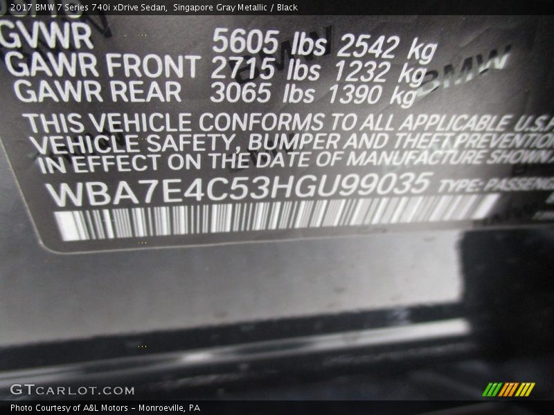 Singapore Gray Metallic / Black 2017 BMW 7 Series 740i xDrive Sedan