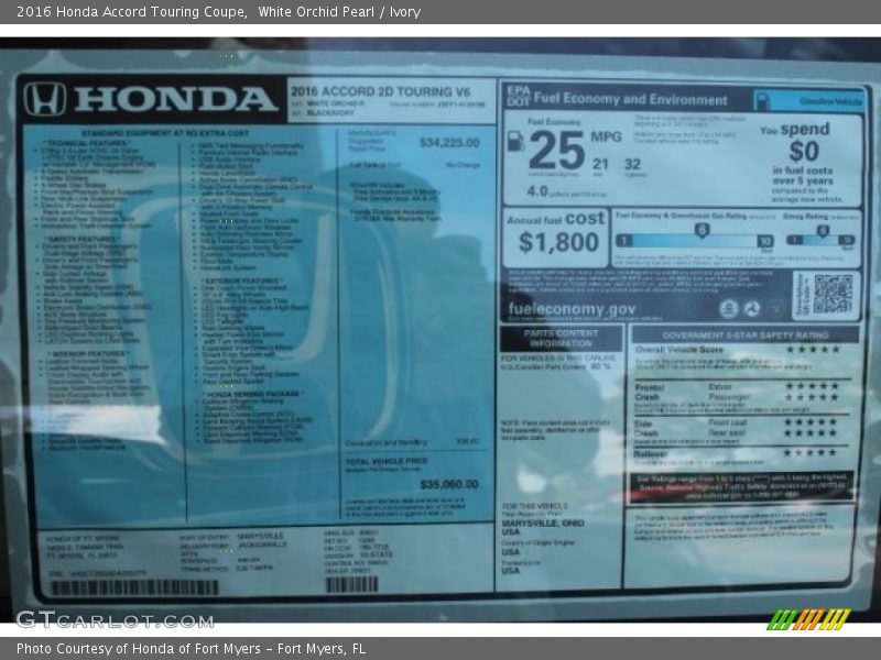 White Orchid Pearl / Ivory 2016 Honda Accord Touring Coupe