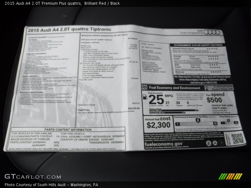 Brilliant Red / Black 2015 Audi A4 2.0T Premium Plus quattro