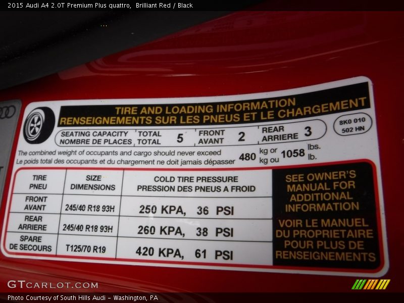 Brilliant Red / Black 2015 Audi A4 2.0T Premium Plus quattro