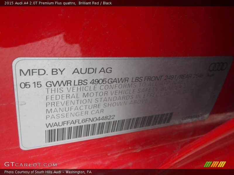 Brilliant Red / Black 2015 Audi A4 2.0T Premium Plus quattro