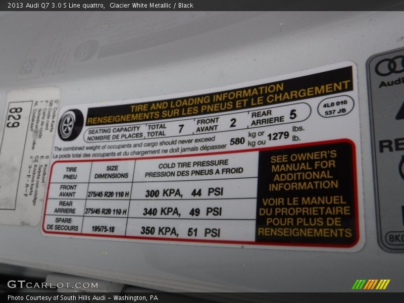 Glacier White Metallic / Black 2013 Audi Q7 3.0 S Line quattro