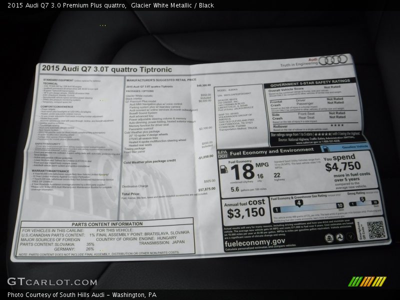 Glacier White Metallic / Black 2015 Audi Q7 3.0 Premium Plus quattro