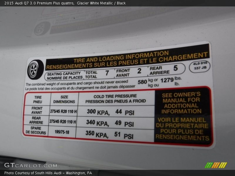 Glacier White Metallic / Black 2015 Audi Q7 3.0 Premium Plus quattro