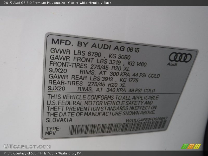 Glacier White Metallic / Black 2015 Audi Q7 3.0 Premium Plus quattro