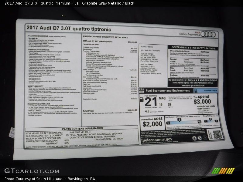 Graphite Gray Metallic / Black 2017 Audi Q7 3.0T quattro Premium Plus