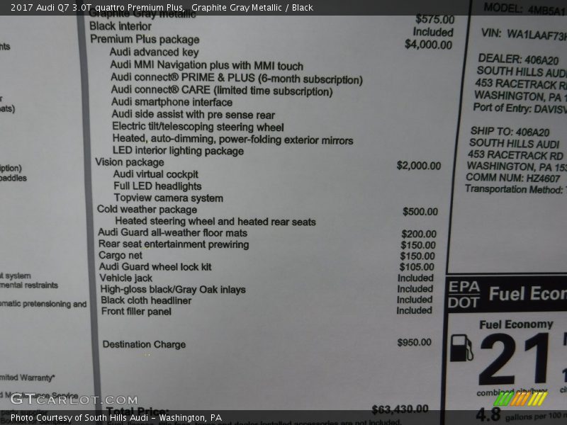 Graphite Gray Metallic / Black 2017 Audi Q7 3.0T quattro Premium Plus