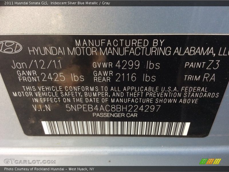 Iridescent Silver Blue Metallic / Gray 2011 Hyundai Sonata GLS