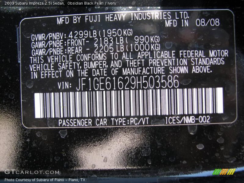 Obsidian Black Pearl / Ivory 2009 Subaru Impreza 2.5i Sedan