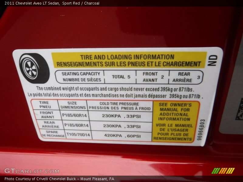 Sport Red / Charcoal 2011 Chevrolet Aveo LT Sedan