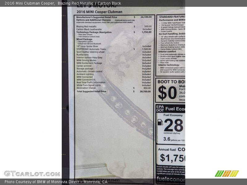  2016 Clubman Cooper Window Sticker
