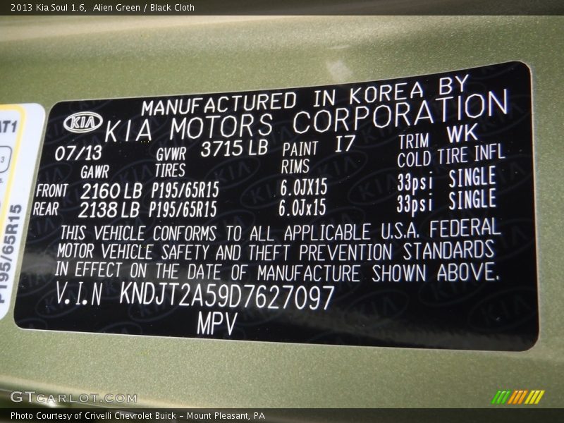 Alien Green / Black Cloth 2013 Kia Soul 1.6