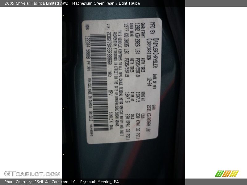Magnesium Green Pearl / Light Taupe 2005 Chrysler Pacifica Limited AWD
