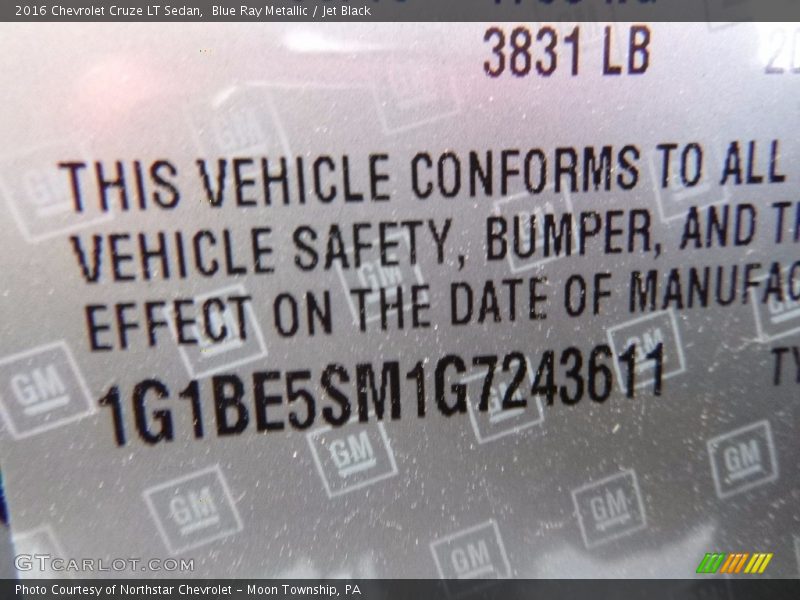 Blue Ray Metallic / Jet Black 2016 Chevrolet Cruze LT Sedan