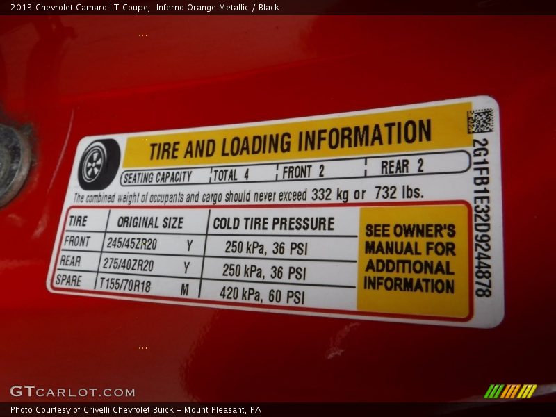 Inferno Orange Metallic / Black 2013 Chevrolet Camaro LT Coupe