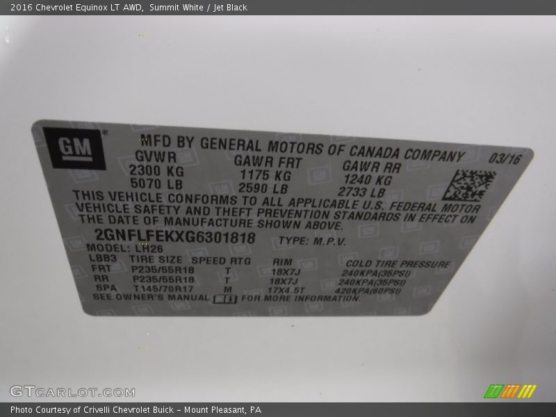 Summit White / Jet Black 2016 Chevrolet Equinox LT AWD
