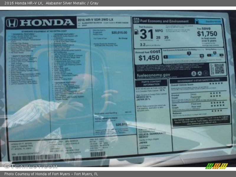 Alabaster Silver Metallic / Gray 2016 Honda HR-V LX