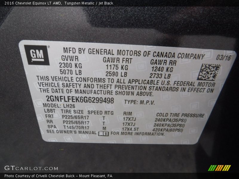 Tungsten Metallic / Jet Black 2016 Chevrolet Equinox LT AWD