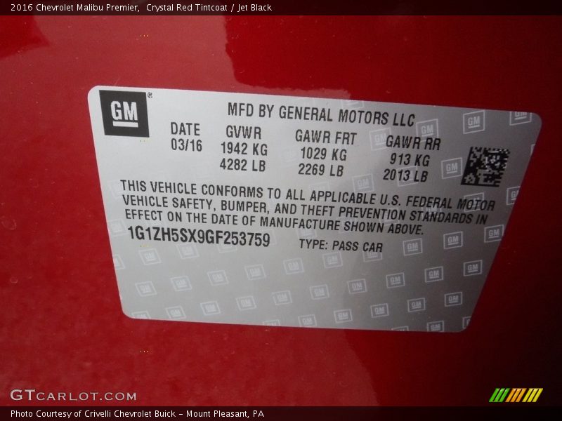 Crystal Red Tintcoat / Jet Black 2016 Chevrolet Malibu Premier