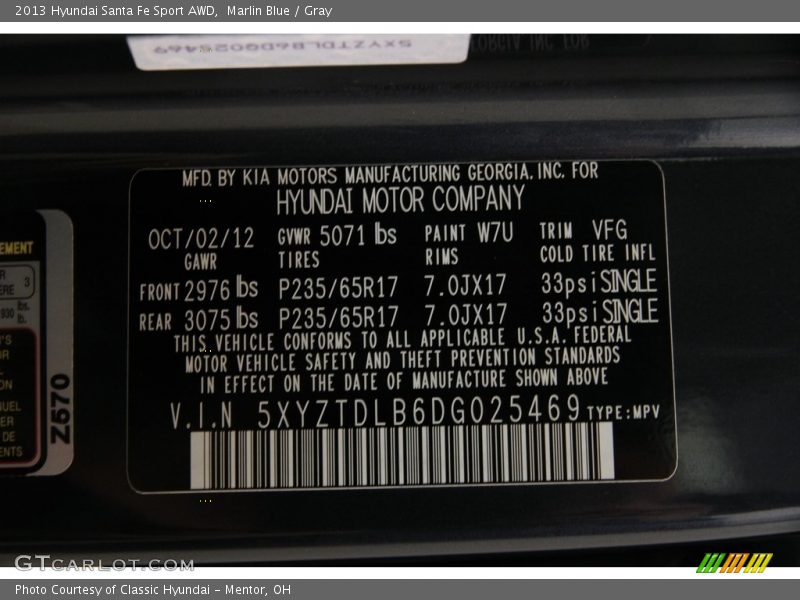 Marlin Blue / Gray 2013 Hyundai Santa Fe Sport AWD