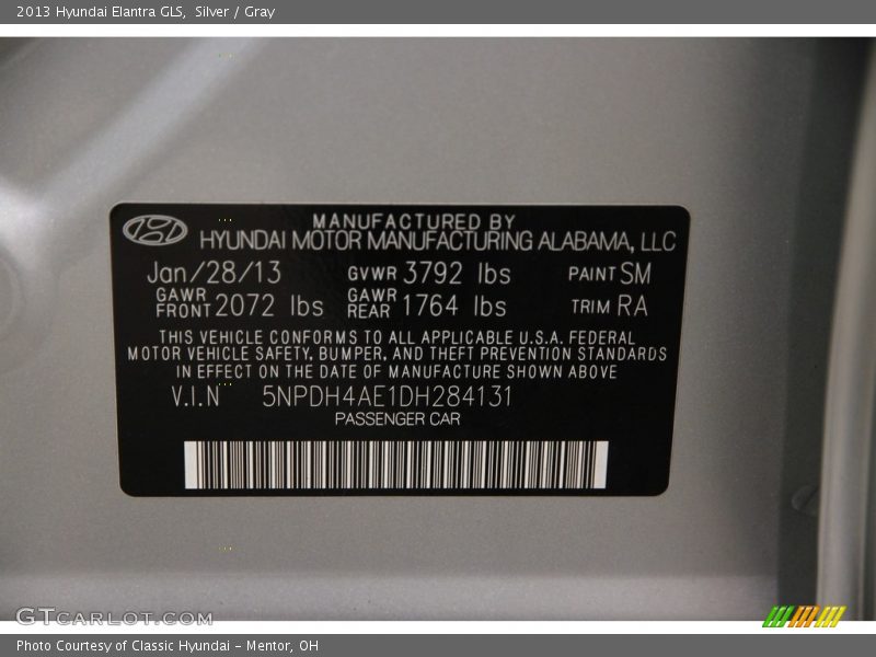 Silver / Gray 2013 Hyundai Elantra GLS