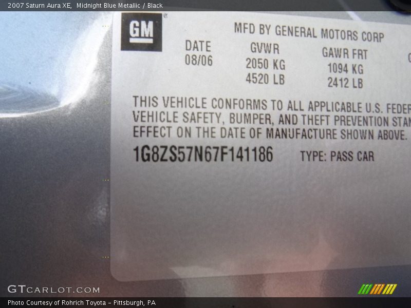 Midnight Blue Metallic / Black 2007 Saturn Aura XE