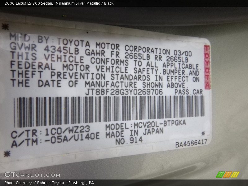 Millennium Silver Metallic / Black 2000 Lexus ES 300 Sedan