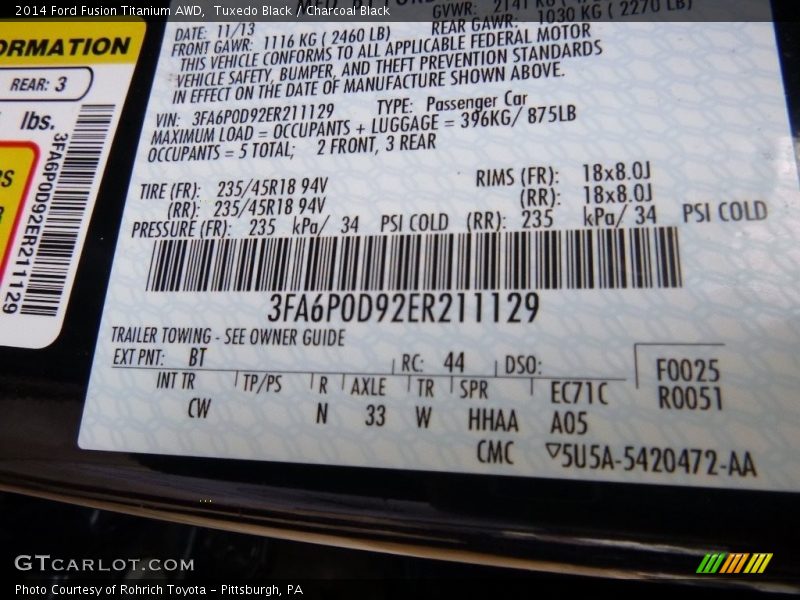 Tuxedo Black / Charcoal Black 2014 Ford Fusion Titanium AWD