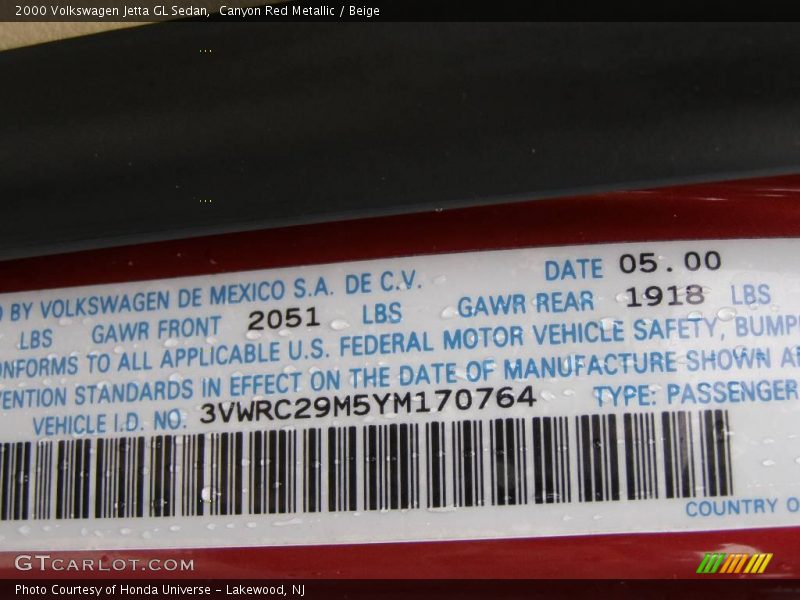 Canyon Red Metallic / Beige 2000 Volkswagen Jetta GL Sedan