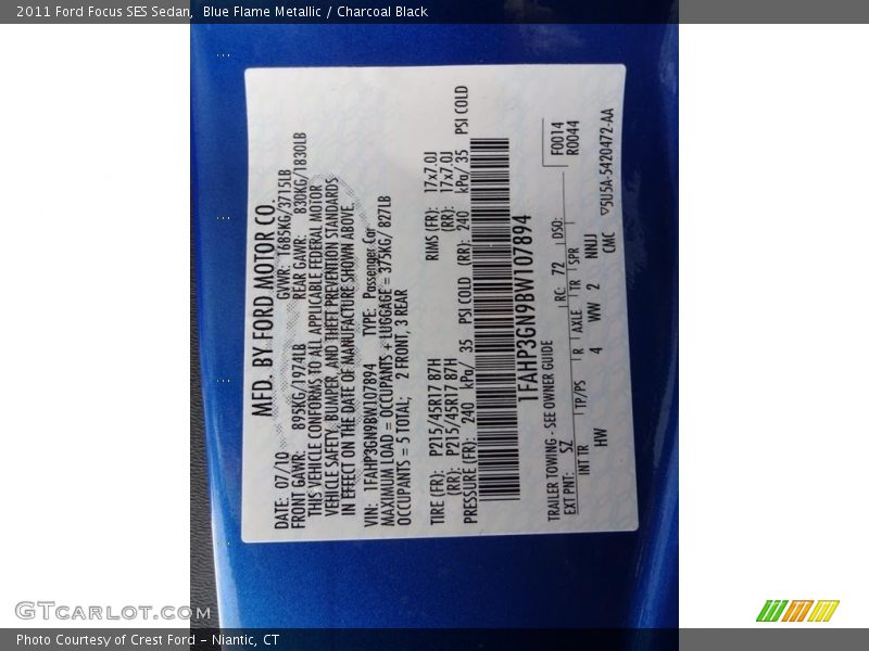 Blue Flame Metallic / Charcoal Black 2011 Ford Focus SES Sedan