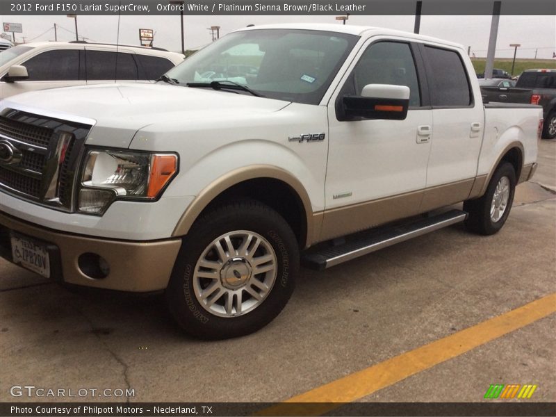 Oxford White / Platinum Sienna Brown/Black Leather 2012 Ford F150 Lariat SuperCrew