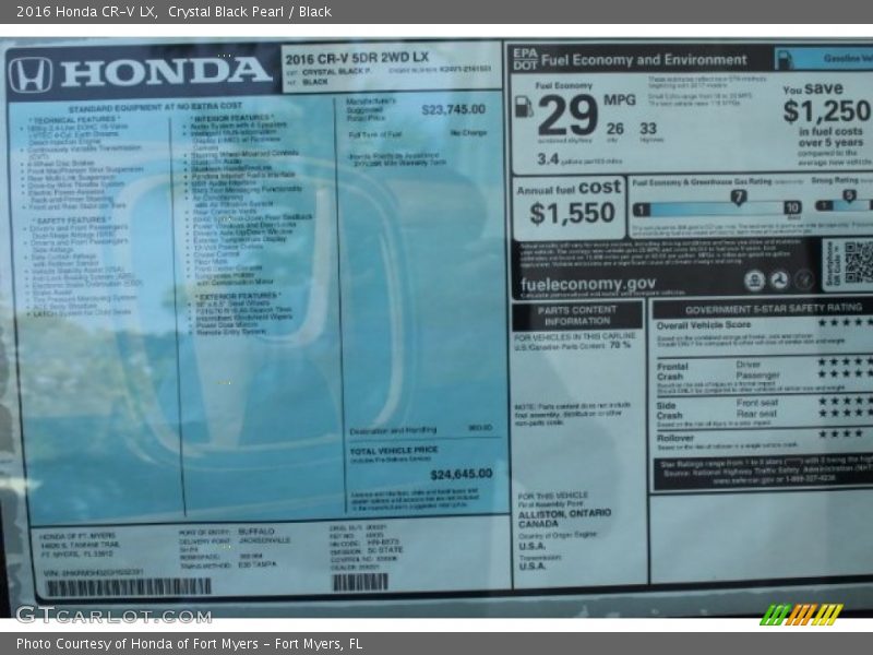 Crystal Black Pearl / Black 2016 Honda CR-V LX