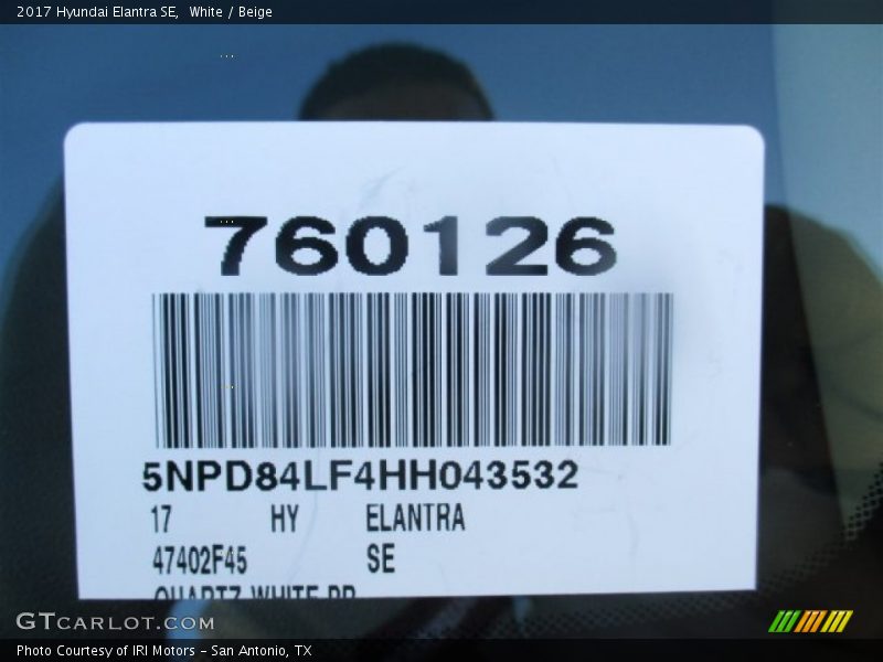 White / Beige 2017 Hyundai Elantra SE