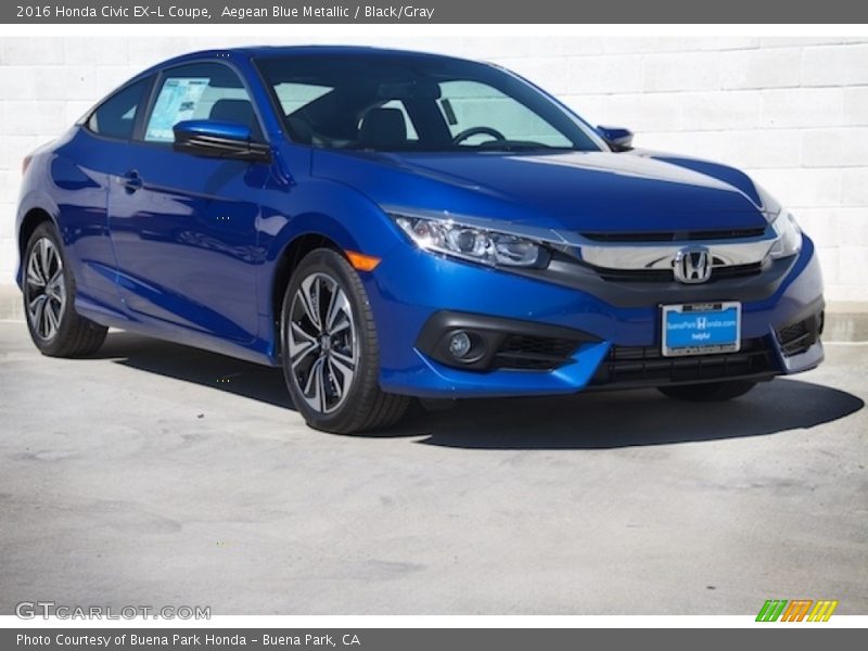 Aegean Blue Metallic / Black/Gray 2016 Honda Civic EX-L Coupe