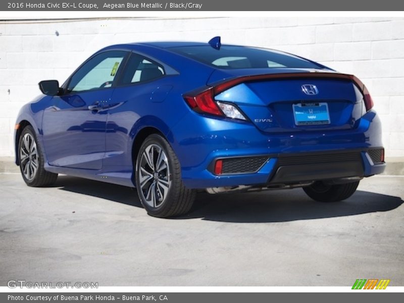Aegean Blue Metallic / Black/Gray 2016 Honda Civic EX-L Coupe
