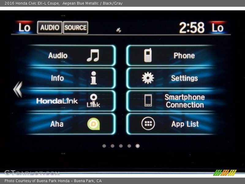 Aegean Blue Metallic / Black/Gray 2016 Honda Civic EX-L Coupe