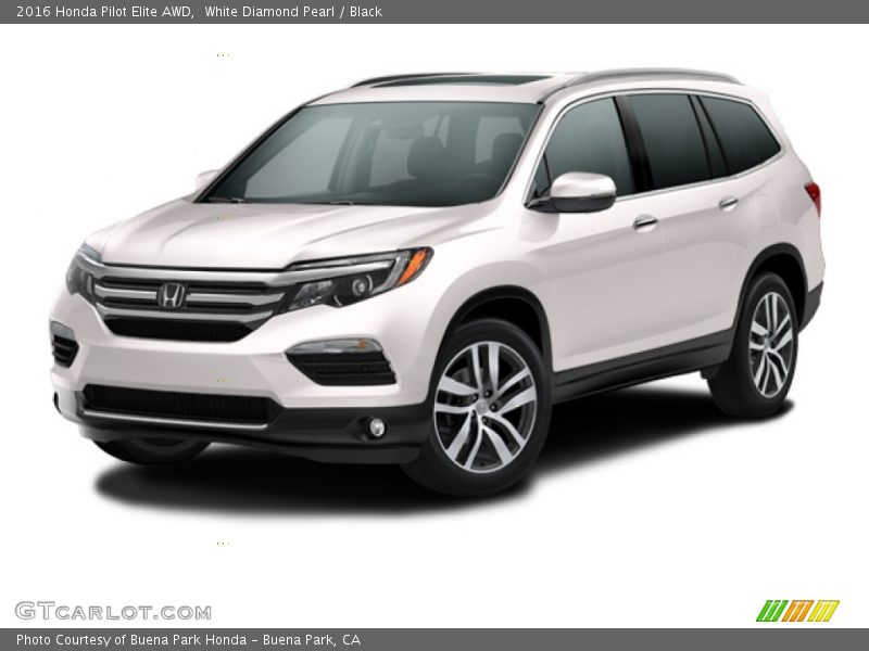 White Diamond Pearl / Black 2016 Honda Pilot Elite AWD