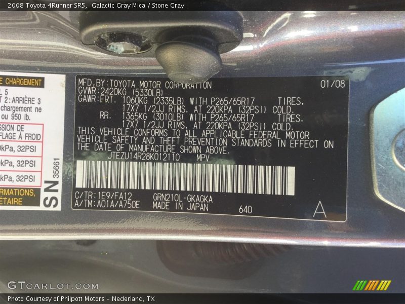 Galactic Gray Mica / Stone Gray 2008 Toyota 4Runner SR5