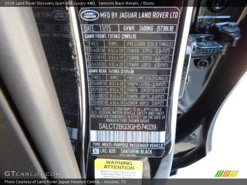 Santorini Black Metallic / Ebony 2016 Land Rover Discovery Sport HSE Luxury 4WD