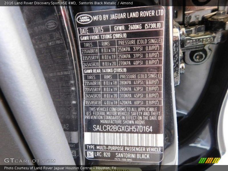 Santorini Black Metallic / Almond 2016 Land Rover Discovery Sport HSE 4WD