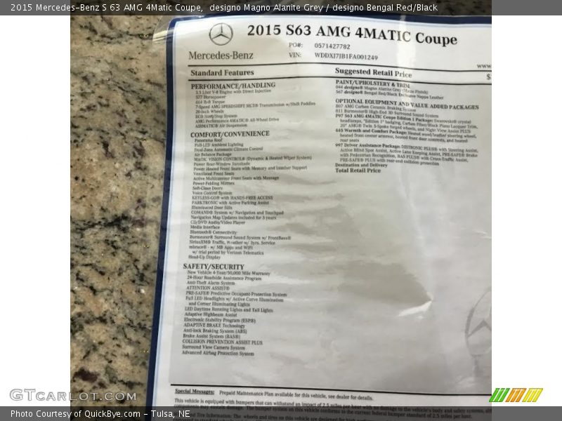 designo Magno Alanite Grey / designo Bengal Red/Black 2015 Mercedes-Benz S 63 AMG 4Matic Coupe