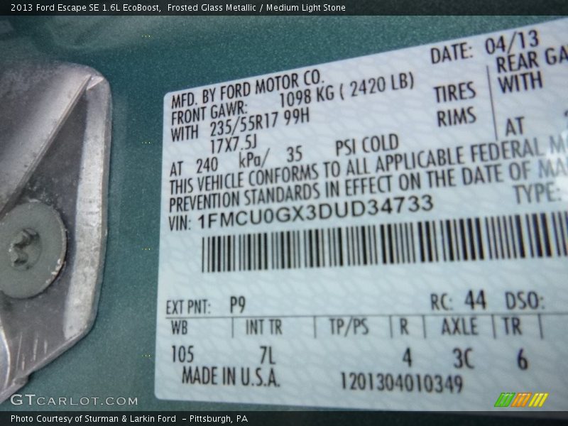 Frosted Glass Metallic / Medium Light Stone 2013 Ford Escape SE 1.6L EcoBoost