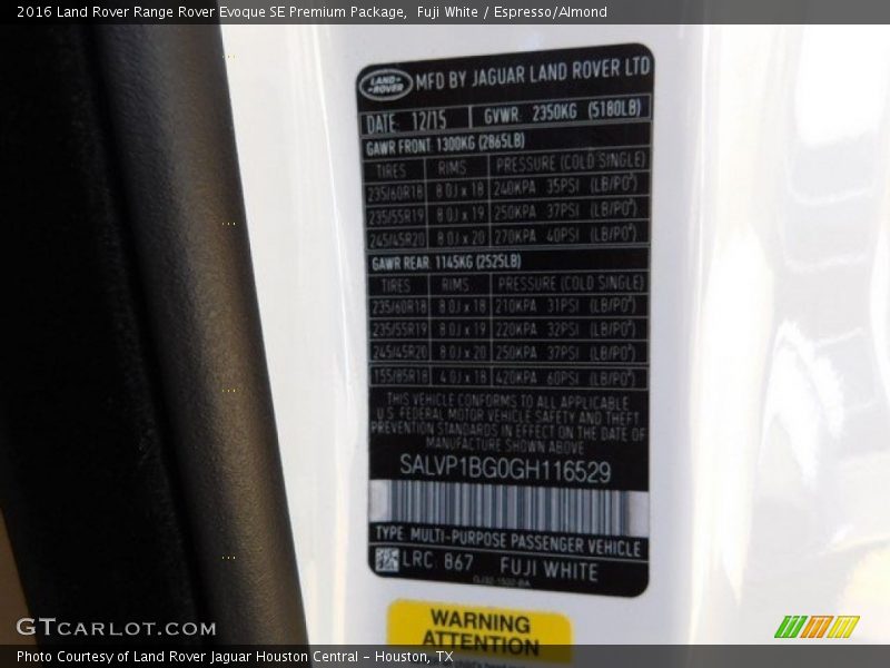 Fuji White / Espresso/Almond 2016 Land Rover Range Rover Evoque SE Premium Package