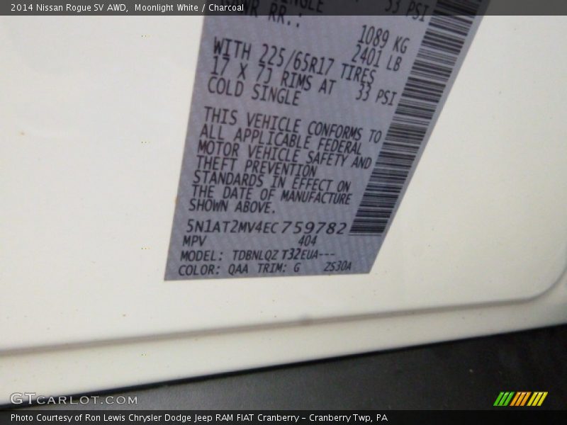 Moonlight White / Charcoal 2014 Nissan Rogue SV AWD