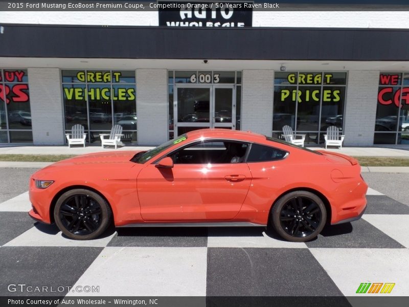 Competition Orange / 50 Years Raven Black 2015 Ford Mustang EcoBoost Premium Coupe