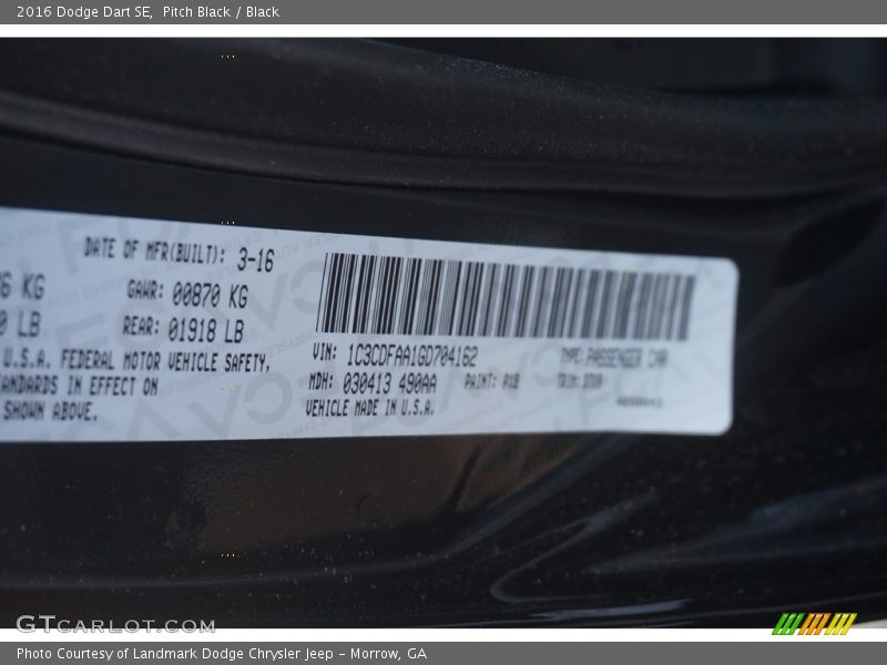 Pitch Black / Black 2016 Dodge Dart SE